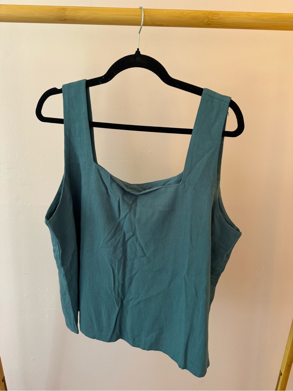 Women's Blue Square-Neck Tank Top and Wide Leg Pants, Matching Linen Set